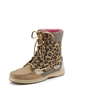 Sperry Leopard Print Tan and Brown lace-up Boots
